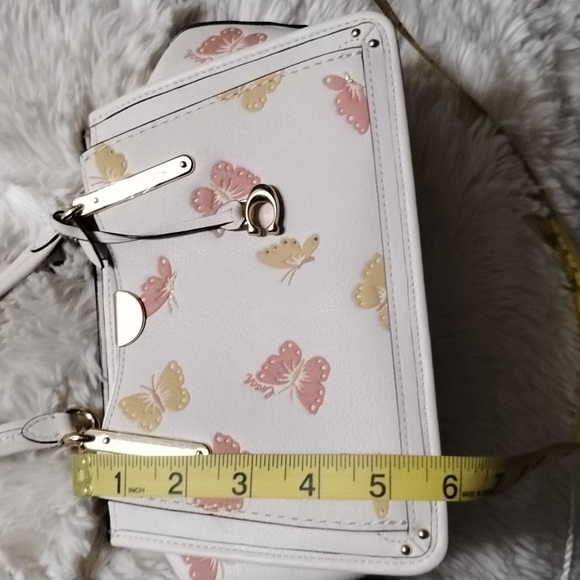 Coach White Satchel with Pink and Yellow Butterfly Design